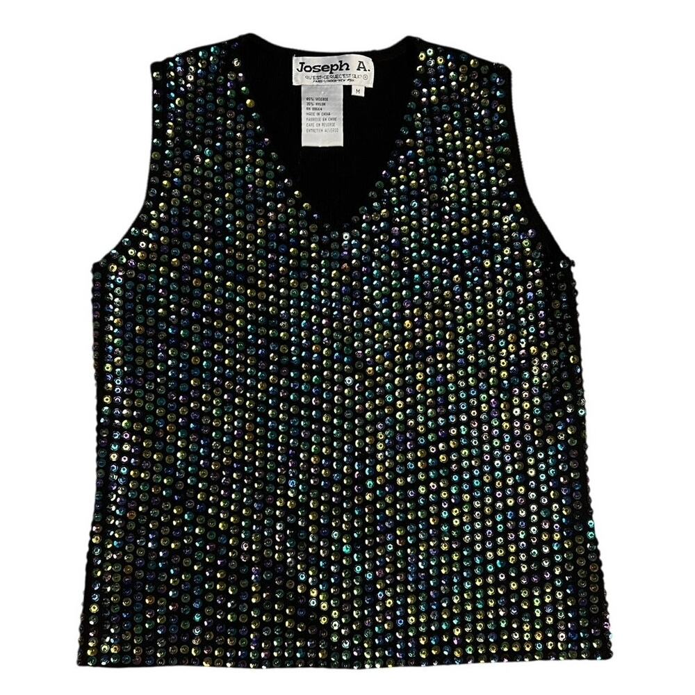 Vintage Joseph A Black Sequin Sleeveless Sweater Vest Size M